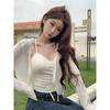 Lace Stitching Thin Outdoor Knit Cardigan Spring and Summer Sun Protection Viscose Linen Sexy Long Sleeve Shawl Top