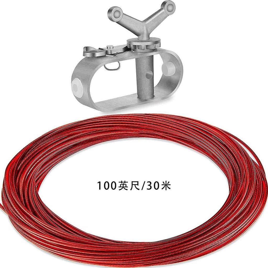 130FT Pool Closing Tool Cable and Heavy-Duty Winch Red Plastic-Coated Steel Cable for Above Ground Swimming Pool Winter Safe