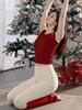 Women's Red Yoga Suit Set 2025: Stylish Long Sleeve Top for Pilates, Outdoor Wear, & New Year Celebrations.