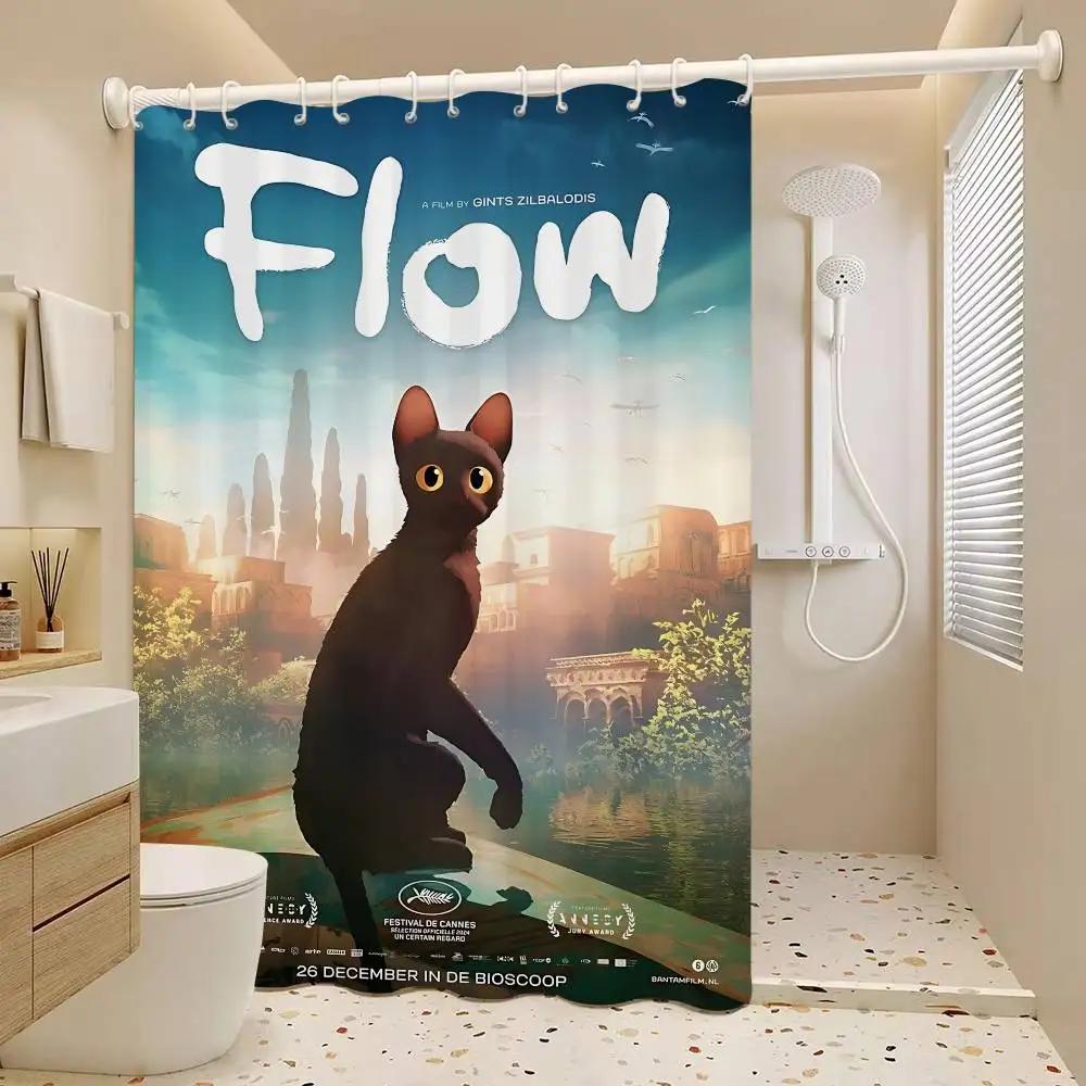 Hit Animated Movie F-FLOW White Shower Curtain, Bathroom Decorative Shower Curtain, Waterproof Shower Curtain With Hooks
