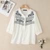 Dame Casual V-hals 3/4-ermet Løs Broderi Bluse
