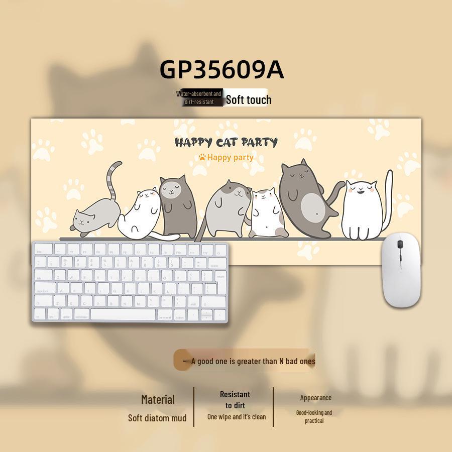 Tech Leather Healing Girl Large Mouse Pad with Cartoon Animal Design - Thick Keyboard and Wrist Rest Desk Mat