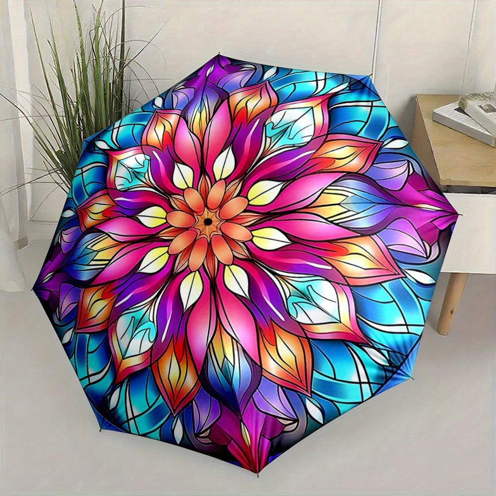 Automatischer Faltschirm mit Mandala-Design - Automatisches Öffnen/Schließen, 8-Rippen Kompakt & Tragbar mit Griff, Winddicht & für /, Mul
