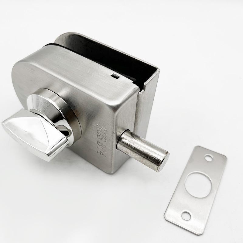 304 Stainless Steel Frameless Glass Door Bolt Lock for Single/Double Doors, No-Drill Padlock