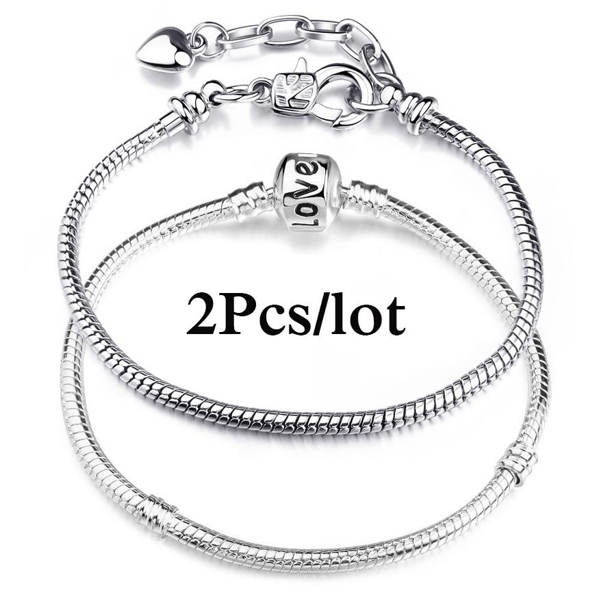 2 Stück/Los Sonderangebot 3mm Silberfarbene Schlangenkette Charm-Armband Für Damen Herren Passend für DIY-Armbänder Schmuck Geschenk