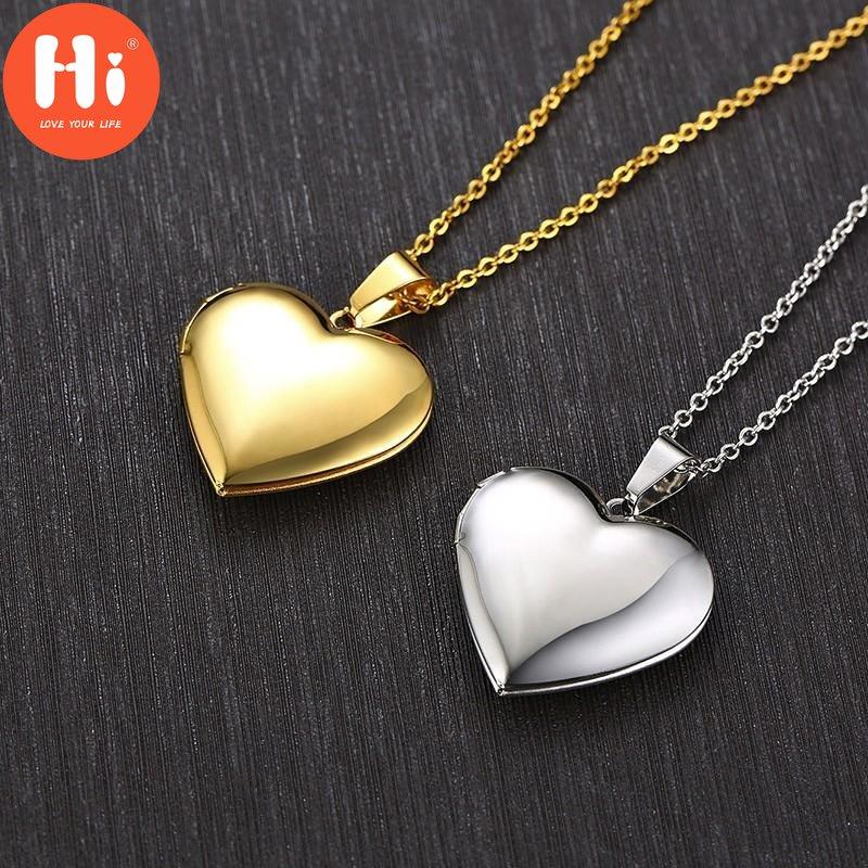 Hi Light Herz-Medaillon-Anhänger für Damen und Herren, zu öffnender Fotorahmen, glänzende Edelstahl-Halsketten, Familien-Liebeshalsband