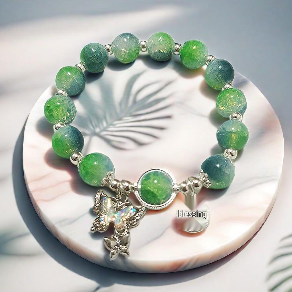 Super Fairy Forest Gradient Glass Bracelet - Chic Chinese Style Gift for Women and Best Friends, Lightweight Luxury Accessory