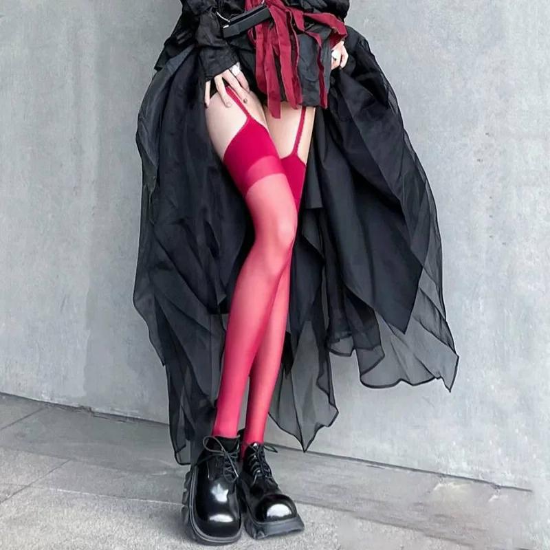 Kadın Jartiyer Geniş Bantlı Kadife Tayt Lolita İnce Uyluk Yüksek Çoraplar Jartiyerli Y2K JK Kolej Stili Diz Üstü Çoraplar