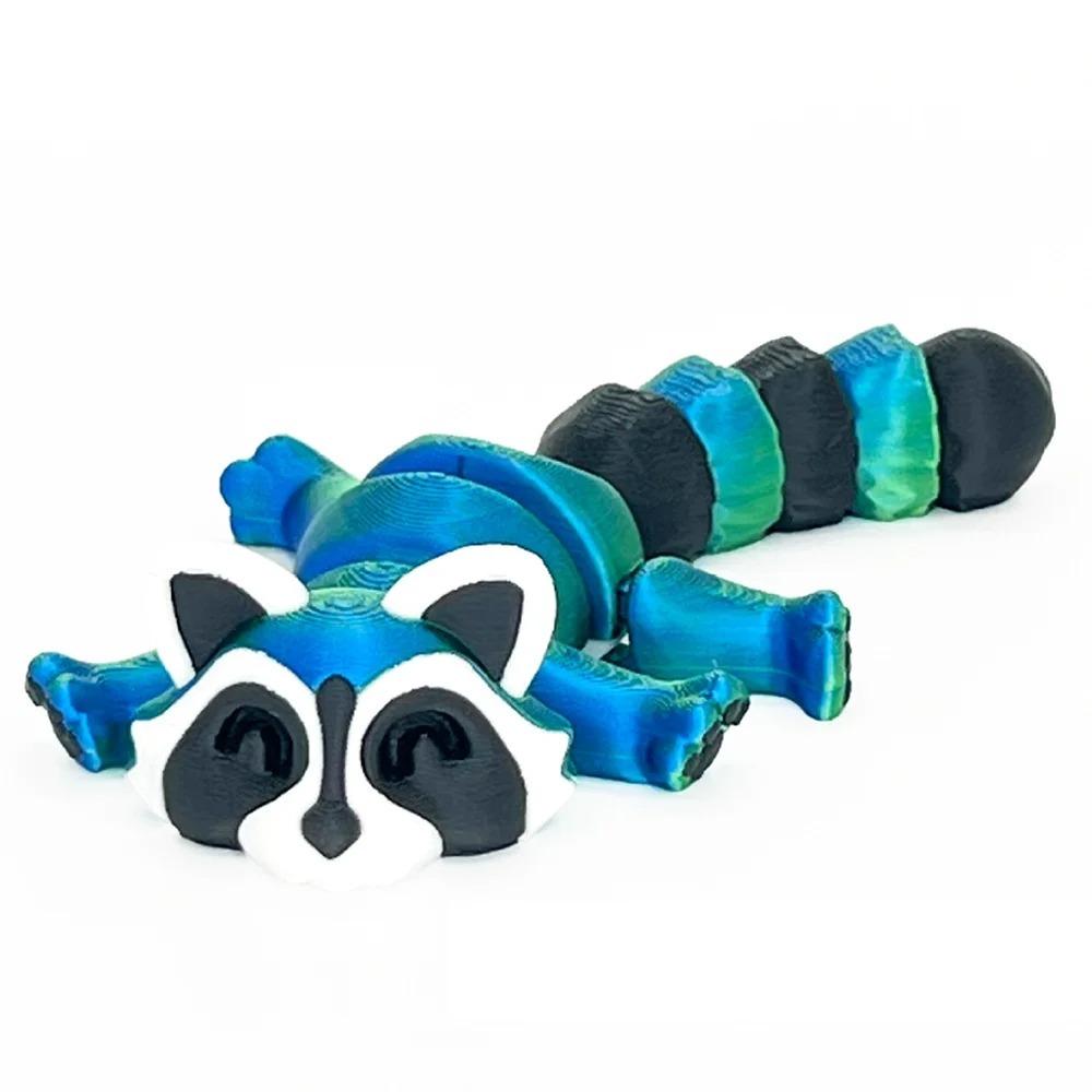 New Plastics 3D Printed Cartoon Flexible Raccoons Animals Figures Multi-joint Model Ornament Gift