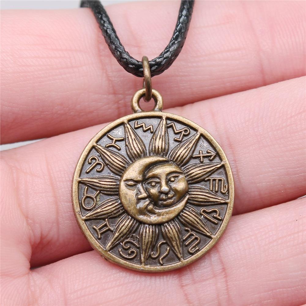 30 Styles Unisex Amulet Wicca Jewelry Gift Sun Moon Star Pentagram Pendant Necklace Black Leather Cord