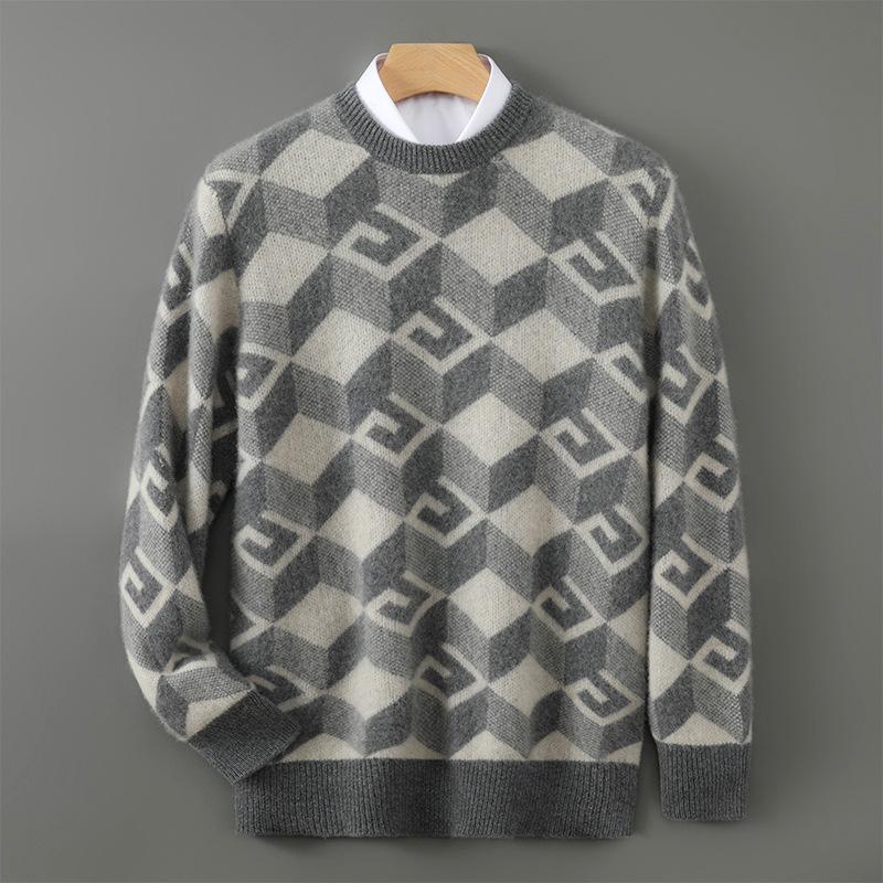 

Men s Pure Wool Round Neck Sweater - Thickened Warm Knitwear, Loose Fit Casual Base Layer for Autumn and Winter XXL