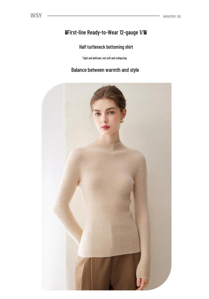 Women's Cross-border Striped Cashmere Knit Slim-fit Sweater, Half-high Neck