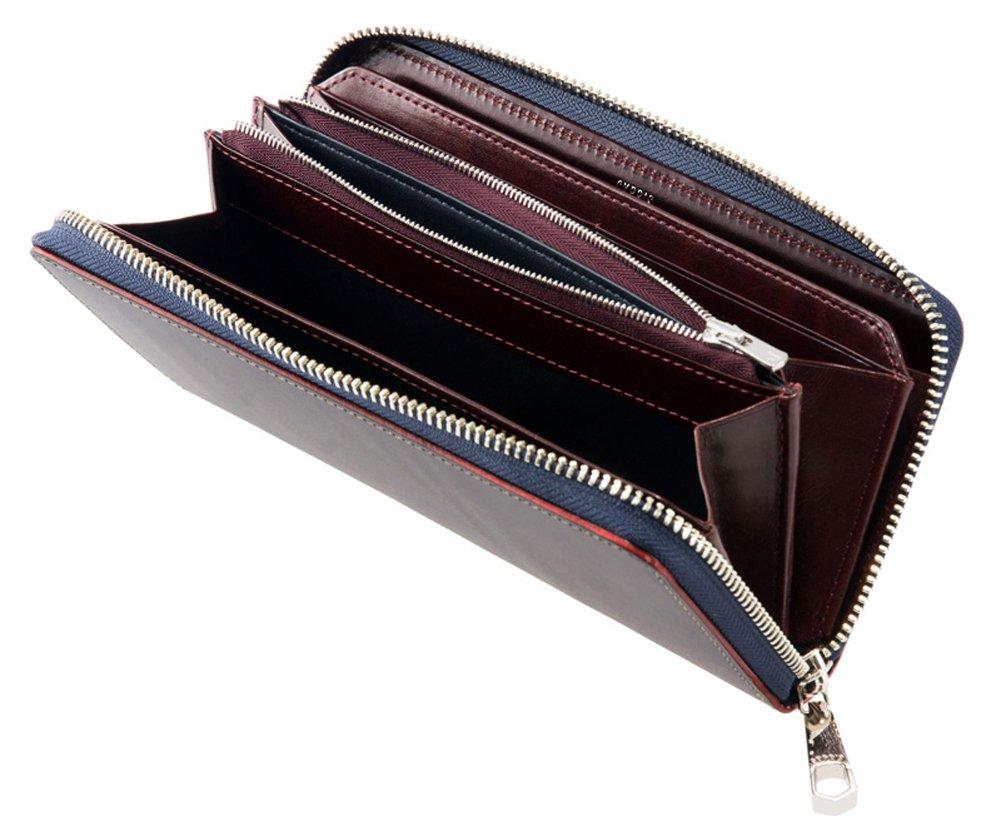 Billetera Larga Cuero Bridle Luga Bolso de Hombro 6270 x [CHIPRE] (Cremallera redonda) & (Azul Marino Vino)