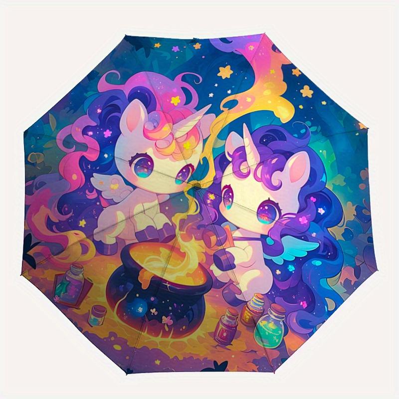 1pc Two Cute Unicorns Automatic Opening and Closing Umbrella - Suitable for Various Occasions, Outdoor Activities, Lightweight and Durable Automa