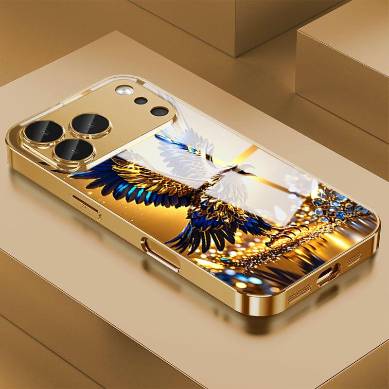 Blue Gold Soaring Eagle Tempered Glass Phone Case For Samsung Galaxy S25 S26 Ultra S23 S24 Plus S25 FE S24 Ultra Protect Cover