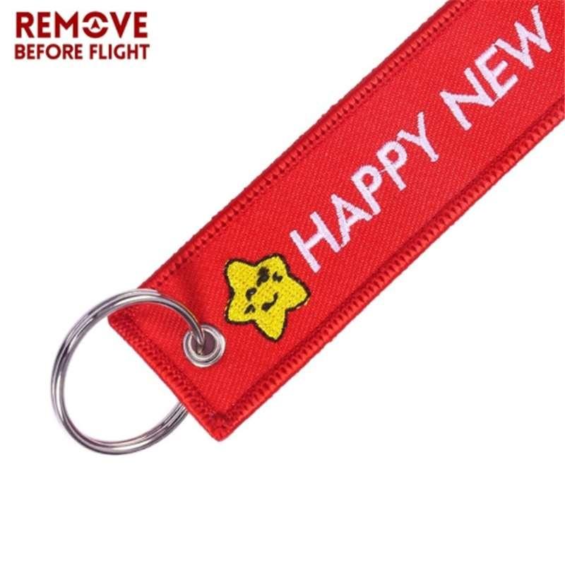 Odebrat před odletem Šťastný Nový Rok výšivka Tkané Tag Keychain Vánoční dárek