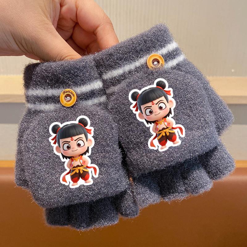 Cartoon Flip-Top Plush Winter Gloves for Kids One Size