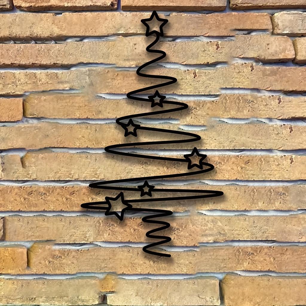 1/2pcs Elegant Black Metal Christmas Tree Wall Art with Star Ornaments - Non-Electric Holiday Decor for Indoor & Outdoor
