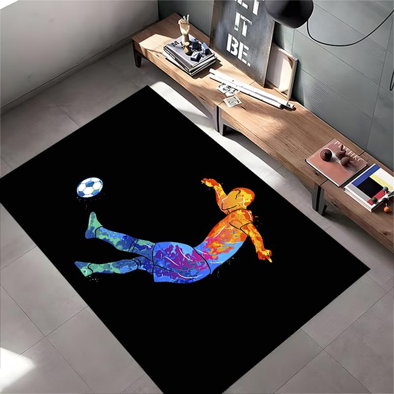 Colorful Football Player Illustration Rug - Non-slip rug suitable for living room and bedroom sofas