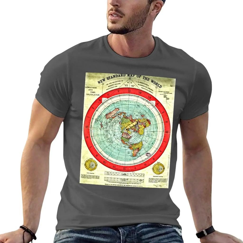 Gleason 1892 Flat Earth Map Research Flat Earth T-Shirt Vintage Anime Shirt Anime Stuff Plus Size Men Clothing