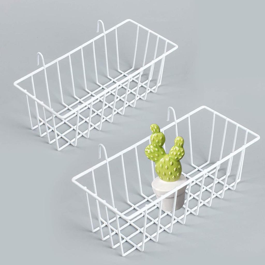 Wall Grid Panel Basket Display Shelf Storage Rack 9.2"x3.9"x3.1" Pack of 2 (White)