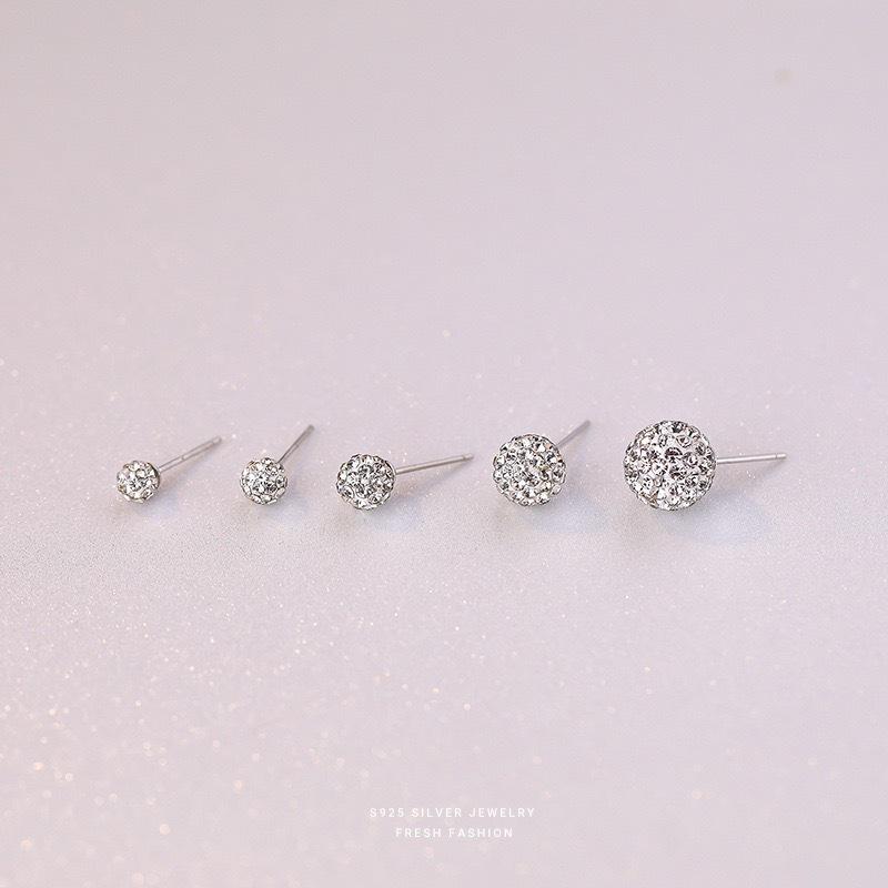 Beixi S925 Sterling Silver Shamballa Round Stud Earrings S925 Silver