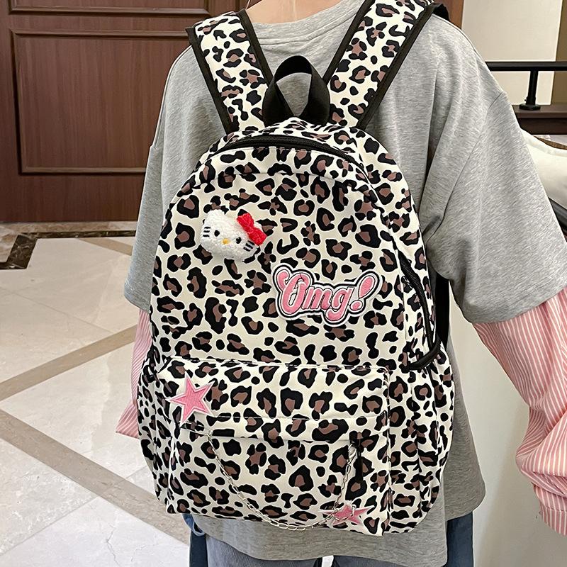 Schoolbag Autumn and Winter New Backpack Cute Versatile Student Schoolbag Japanese Soft Girl Cartoon Backpack Hello Kitty Leopard Print Backpack