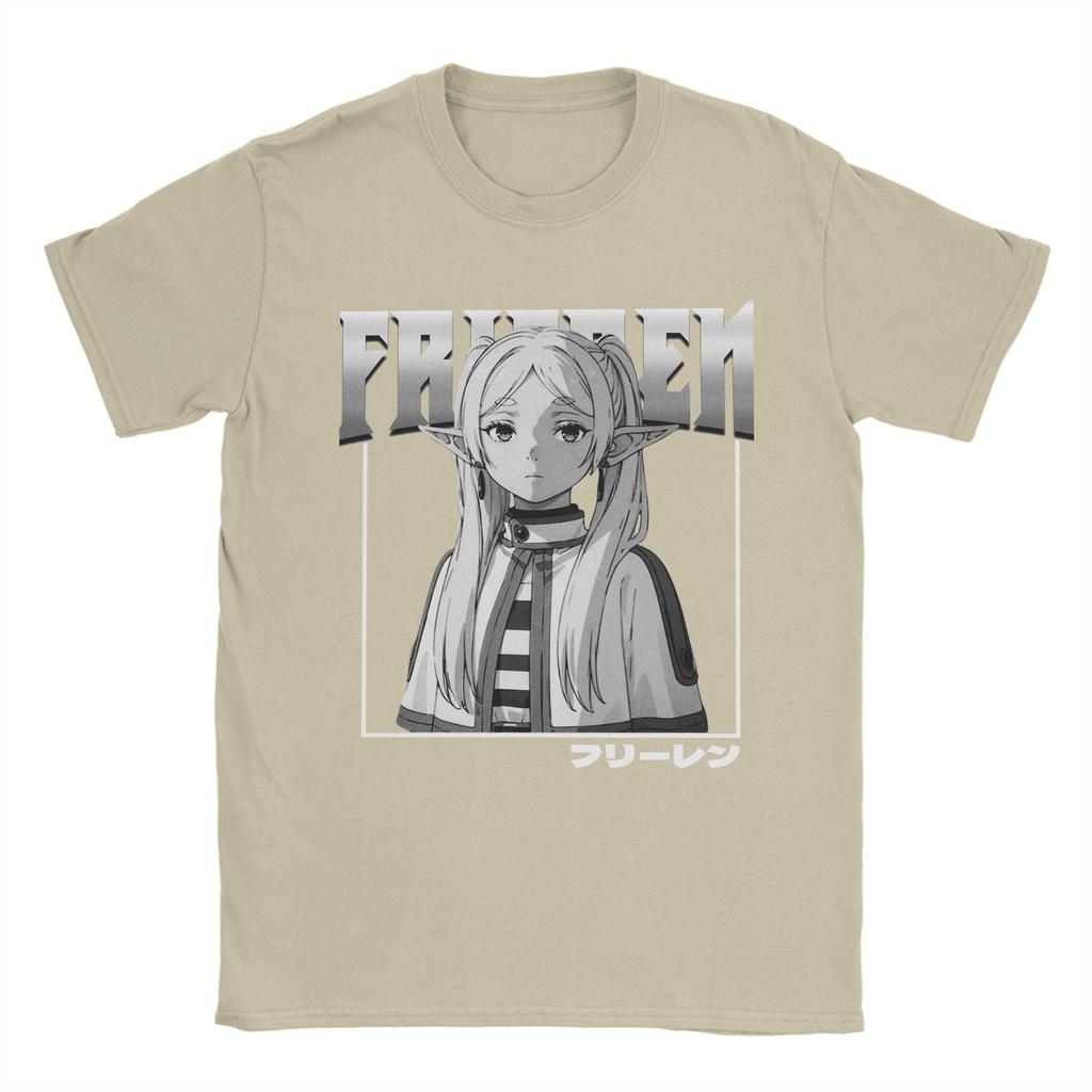 Frieren Anime T-Shirts Men Anime Funny Cotton Tee Shirt Round Collar Short Sleeve T Shirts Printed Clothes