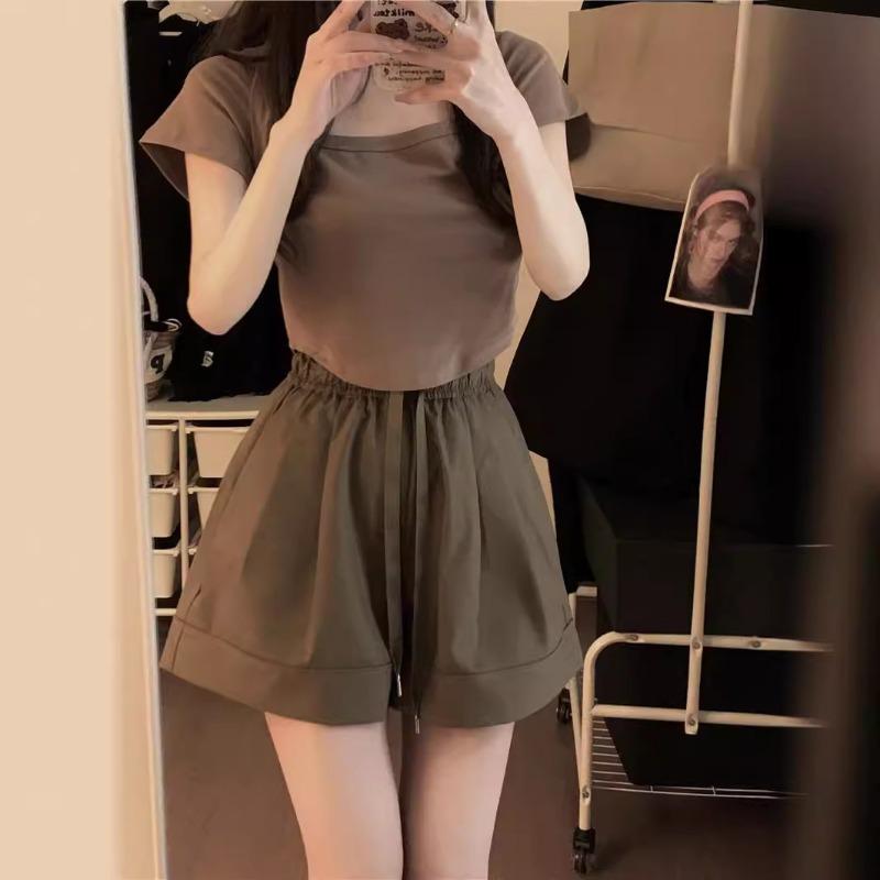 

Летние повседневные шорты на завязках, женские, с высокой талией, большие размеры, прямые, широкие шорты 3XL хаки