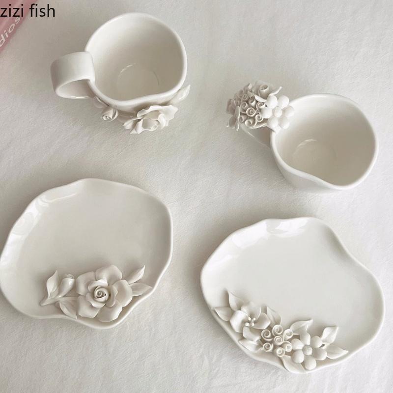 Pure Handmade Flower Shaped Ceramic Mugs Rose Coffee Cup Water Cup Afternoon Tea Cups Milk Mug Breakfast Cups Tea Mug