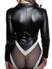Sexy Deep V Zipper Open Crotch Uniform Pu Body Suits Women Black Short Summer Transparent Temptation New Mature Charm Cool 31Tn