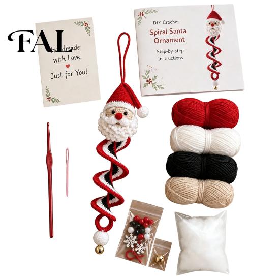 Kreatives Bastelset Häkelpuppe Spiral-Ornament DIY-Kit, Feiertagsbasteln mit Weihnachtsbaum Weiche Wolle, Perlen, zum Aufhängen für Fenster Wand Schrank