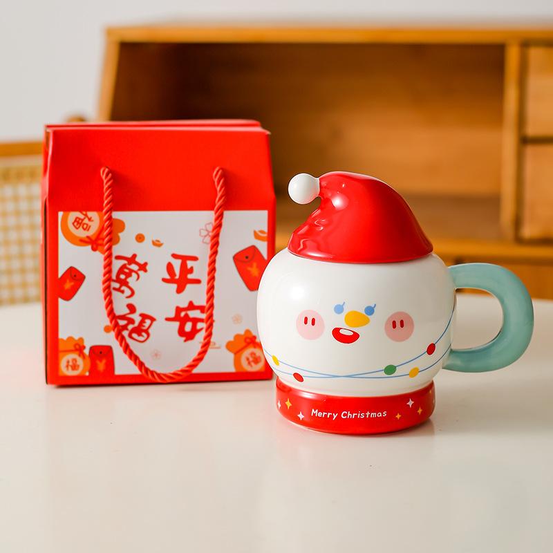 Creative Christmas Gift Mug Ceramic Cartoon Cup Nordic Couple Water Cup Coffee Cup with Lid Gift Box Pack