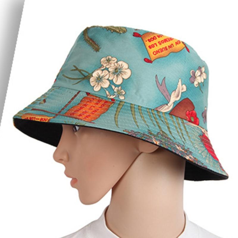 Versatile Style Hat Flower Print Womens Sunshade Hatscaps Fishermans