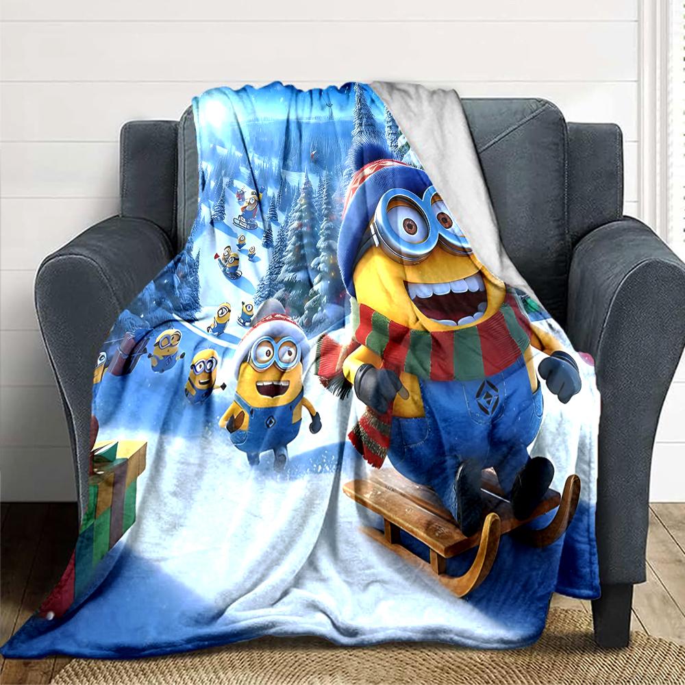 1Pc Christmas Minion Celebration Blanket Soft Throw Blanket For Home Bedroom Bed Sofa Travel Office Solid Christmas Blanket