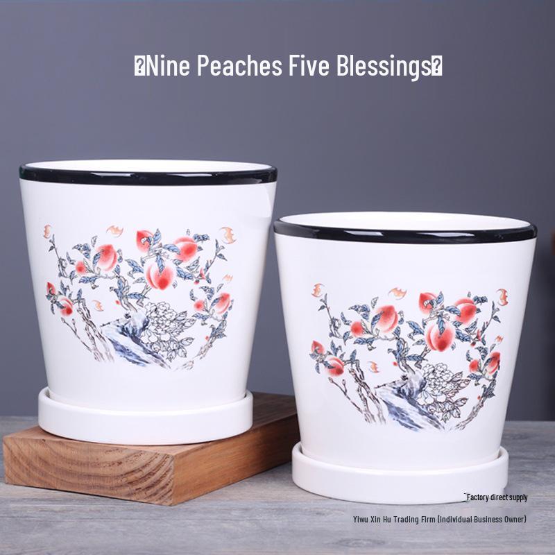 2025 Large Ceramic Flower Pot with Tray for Balcony & Living Room - Orchid & Succulent Album Style