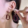 Long Uneven Trapezoid Pendants Women's Hanging Earrings White Wine Red Enamel Geometric Statement Dangle Earrings Unsual Earring