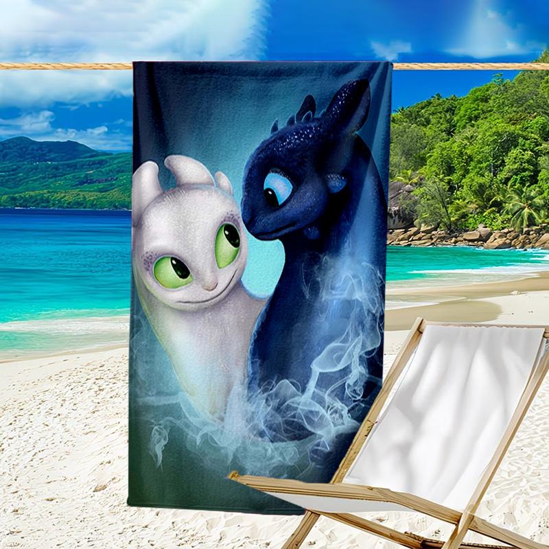 1pc Toothless2 Beach Towel, Beach and Seaside Swimming Pool Equipment, Fashion Pattern, Rectangular, Travel Essentials