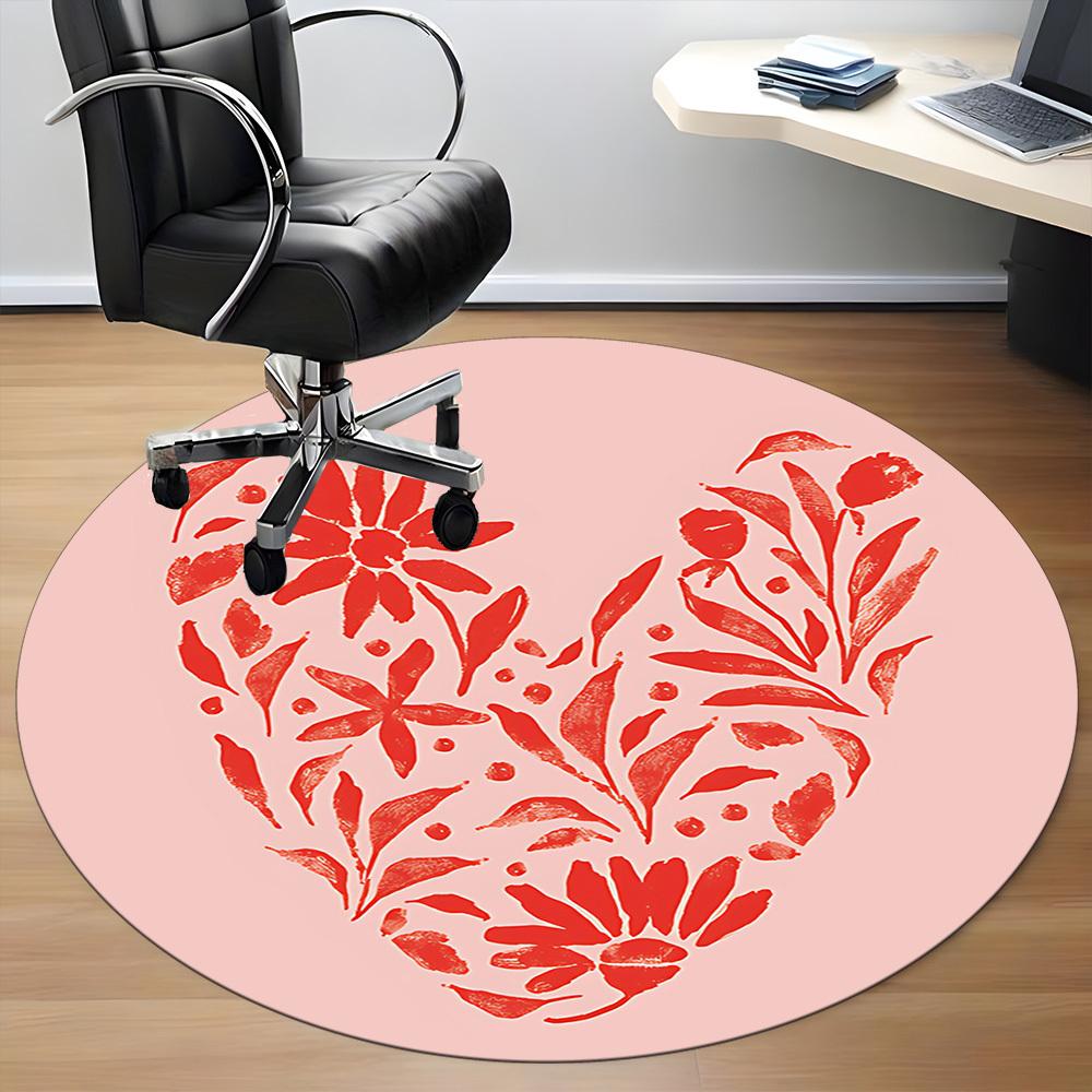 1 Stück Blumiges Herz Büro Runder Teppich, Matte Geeignet Für Büro, Unter Bürostühlen Schlafzimmer Wohnzimmer Heimdekoration, Zimmer Deko