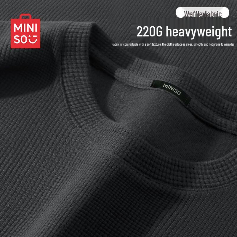 MINISO Men's Waffle Knit Heavyweight Casual T-Shirt