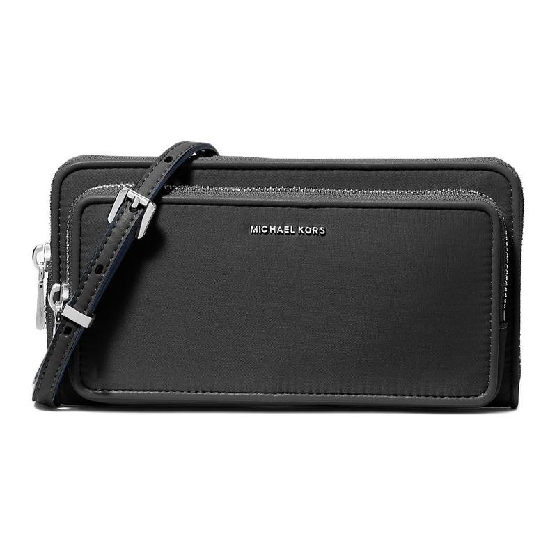 MICHAEL KORS Jet Set Brand Logo Silver Tone Hardware Nylon Crossbody Shoulder Bag Large Women s Black чёрный
