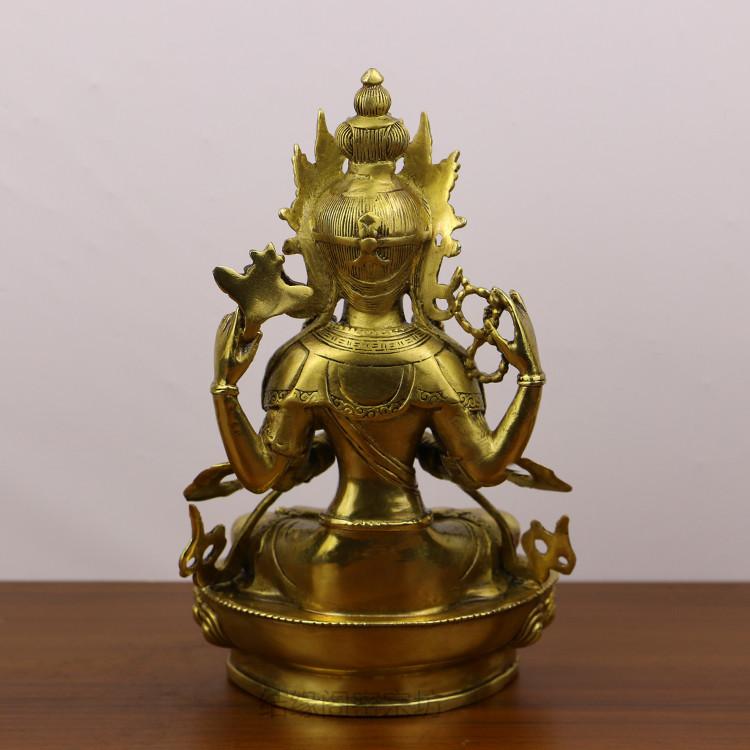 Koppar Nepalesisk Buddha-staty Fyraarmad Guanyin Buddha-staty Heminredning