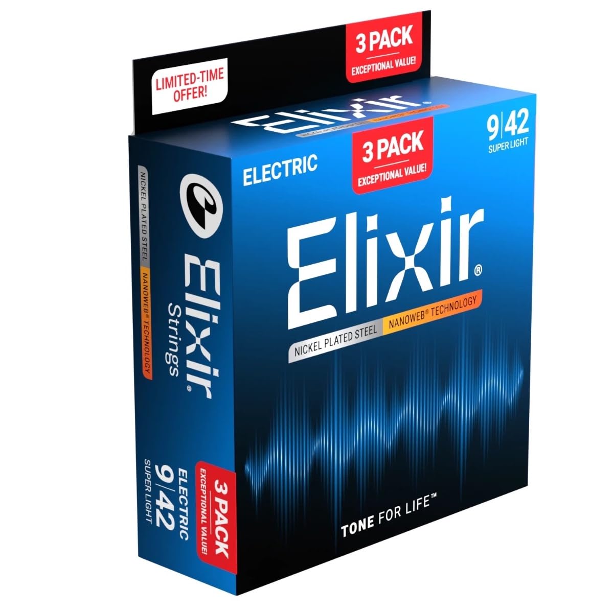 Elixir Electric Guitar Strings 3-Pack Promotion Pack NANOWEB Super Light .009-.042 #16566 (12002 3-Pack) [Domestic Genuine Product]