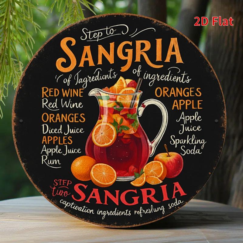 D Flatpc Xcm Aluminum SignVintage Sangria Recipe Metal Wall Art Sign Rustic Kitchen Decor with Ingredients Illustration 20x20cm(8x8inch)