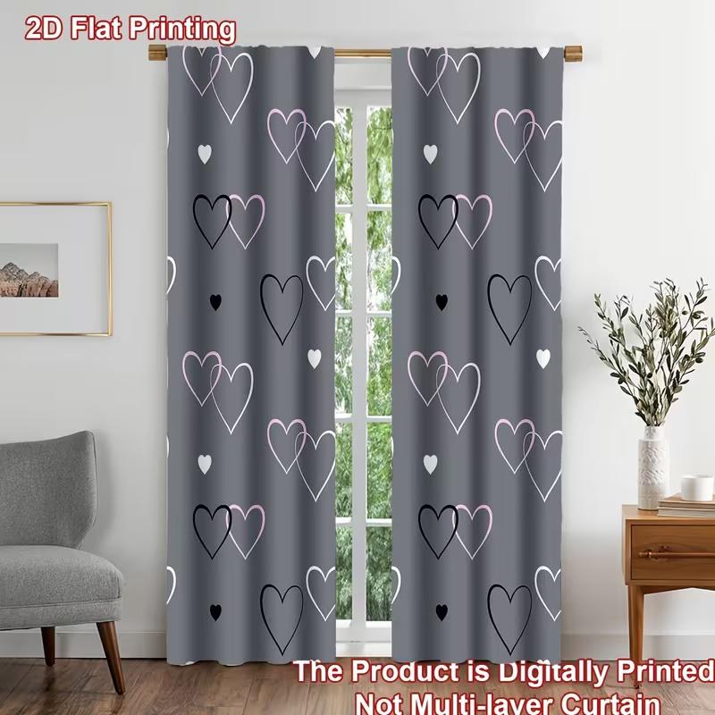 2 Stück Vorhänge mit grauem Herzmuster, geeignet für Schlafzimmer-, Wohnzimmer-, Küchendekoration, Heimdekoration, Fensterdekoration