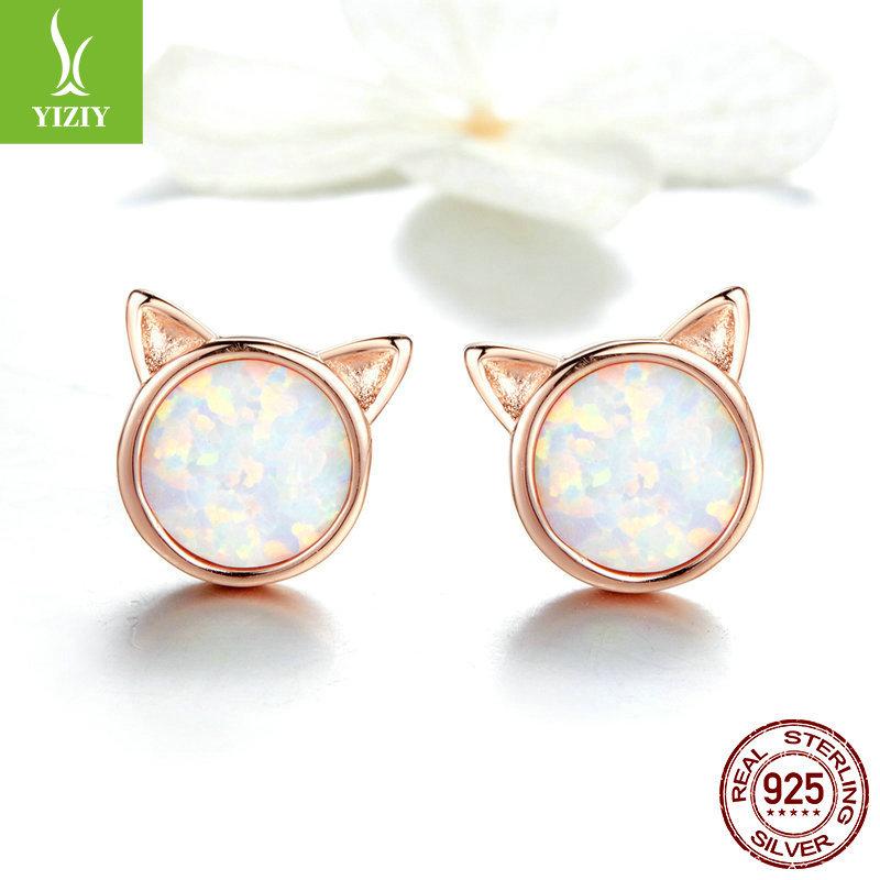Meow Star Simple Cat Earrings Women'S Opal S925 Sterling Silver Stud Earrings, Source Sce538
