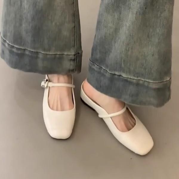 Spot Version~ Soft Leather French Platform Silver Bag Head Half Slippers Women's 2025 New Muller Shoes Single Shoes Mary Jane