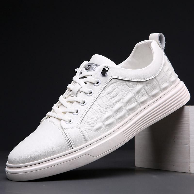 

Мужские туфли из коровьей кожи, легкая роскошь, корейская мода, с узором крокодила, на все сезоны, повседневные, маленькие белые туфли, мужские кеды 44 белый