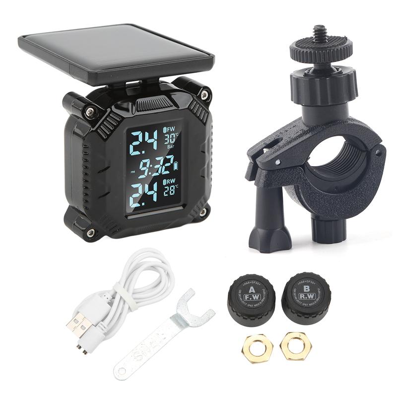 Wireless Motorcycle Tire Pressure Temperature Monitor System Solar Powered LCD Screen IP67 Waterproof Tire Temperature Sensor