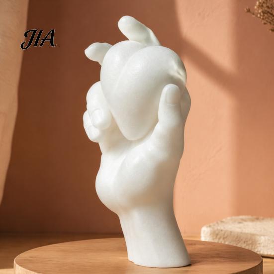Minimalist Home Accents Hand Holding Heart 3D Printed Figurine, Modern Sculptural Desk Decor, Romantic PLA Sculpture for Gifts Accent Shelf Nightstand